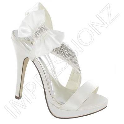 زفاف - Ladies Wedding Shoes White Pink Satin Heels Womens Bridesmaid Diamante Shoe Size