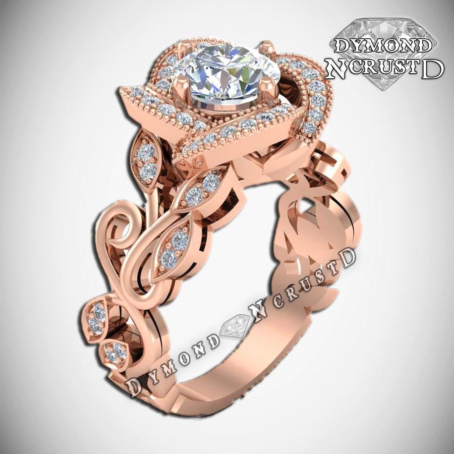 زفاف - Princess Belle Inspired Rose Flower 4.0CTS Diamond Rose Gold Engagement Ring
