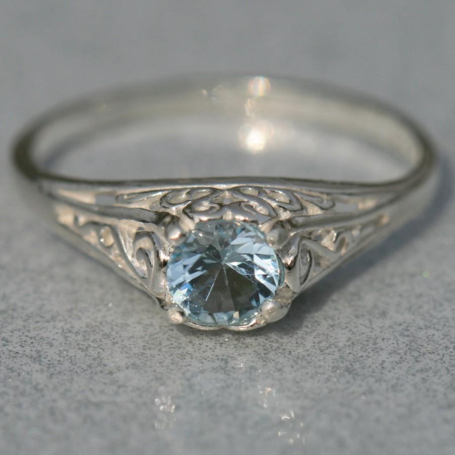 Hochzeit - AAA Blue Topaz Ring , Filigree Antique Style Ring , Size 7.5 Ring , Blue Gemstone Ring by Maggie McMane Designs