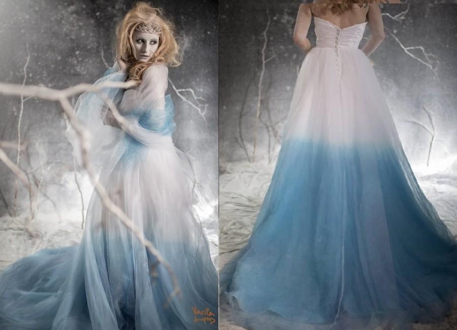 Wedding - Frozen Ombre Blue Wedding Dress with Crystal Detail - Couture Wedding Gown - Colored Wedding Dress Pink, Blue, Green, Yellow, Orange, Purple