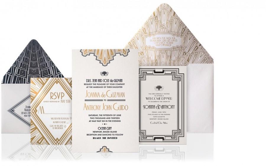 Mariage - Letterpress Wedding Invitations, 1920s Luxury Wedding Invitations Art Deco Letterpress Gold Foil Gatsby