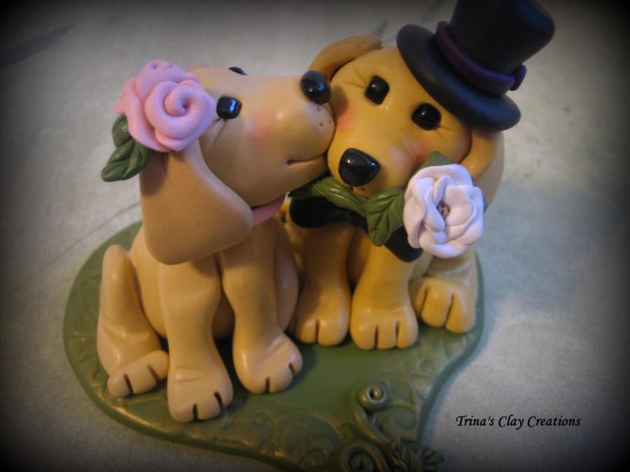 Hochzeit - Wedding Cake Topper, Custom Cake Topper, Yellow Lab, Puppy Cake Topper, Dog, Polymer Clay, Keepsake