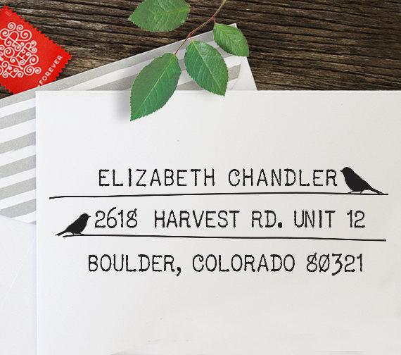 Mariage - Custom Address Stamp, Calligraphy Stamp, Return Address Stamp, Self Inking Address Stamp - Rubber Stamp - Calligraphy Bird - Wedding - 1013