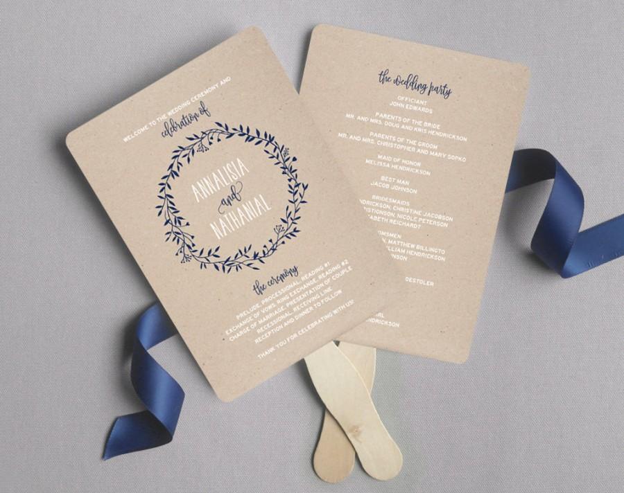 Wedding - Wedding Program Fan, Wedding Program Printable, Navy Wedding Programs, Rustic Wedding, Printable Template, PDF Instant Download 