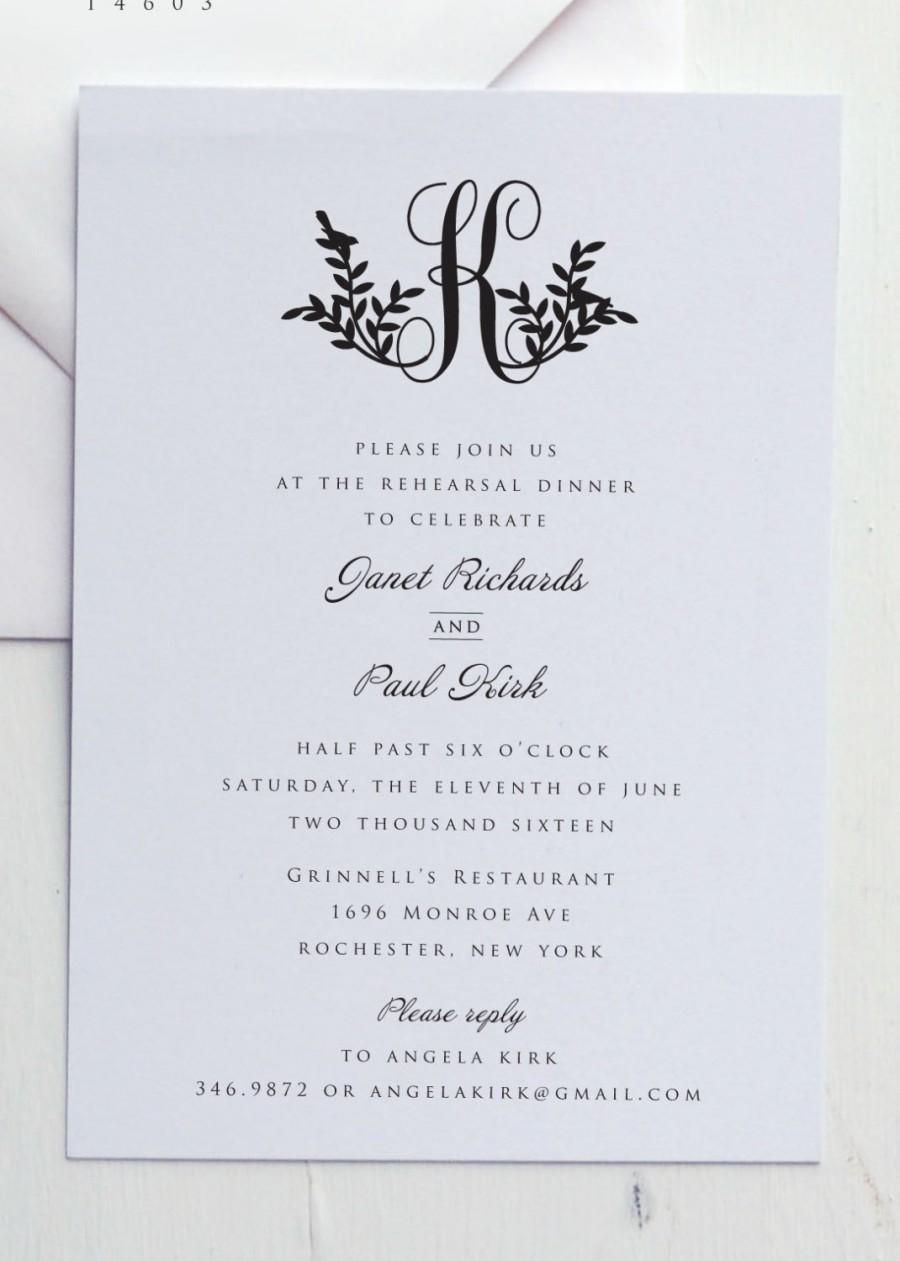 Свадьба - Rehearsal Dinner Invitation by JPress Designs - Monogram Flourish, wedding invitation, monogram, classic, simple, bird, elegant, traditional