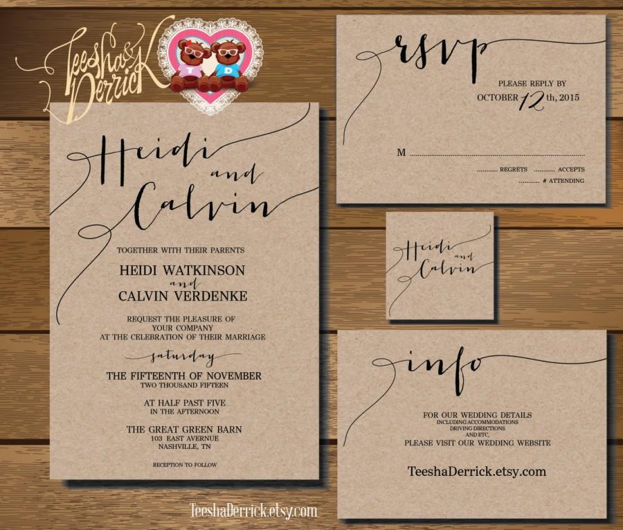 Wedding - Printable Wedding Invitation Suite  (w0175), consists of wedding invitation and R.S.V.P. card, wedding monogram and info card designs.