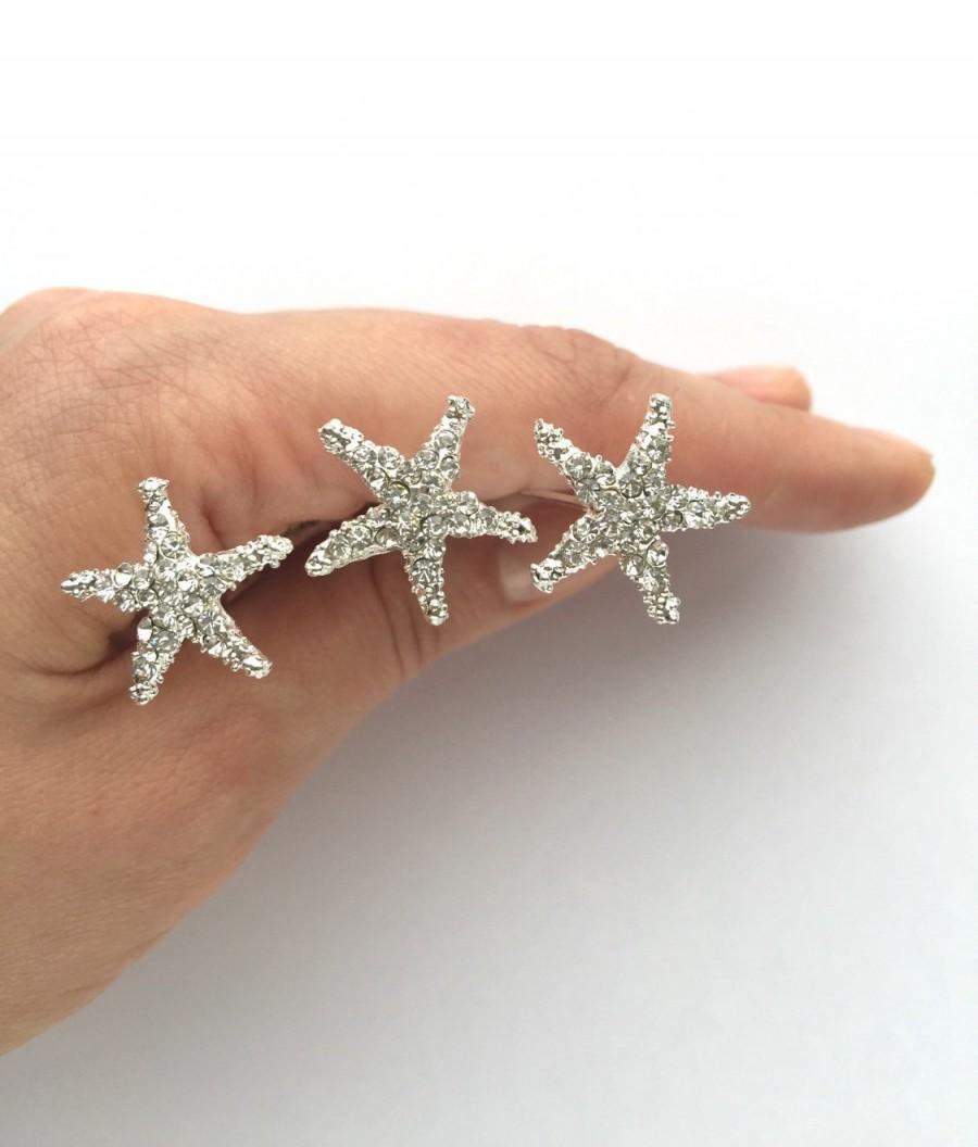 Wedding - Crystal Starfish Hair Pin Set of 3 Beach Wedding Hair Accessories