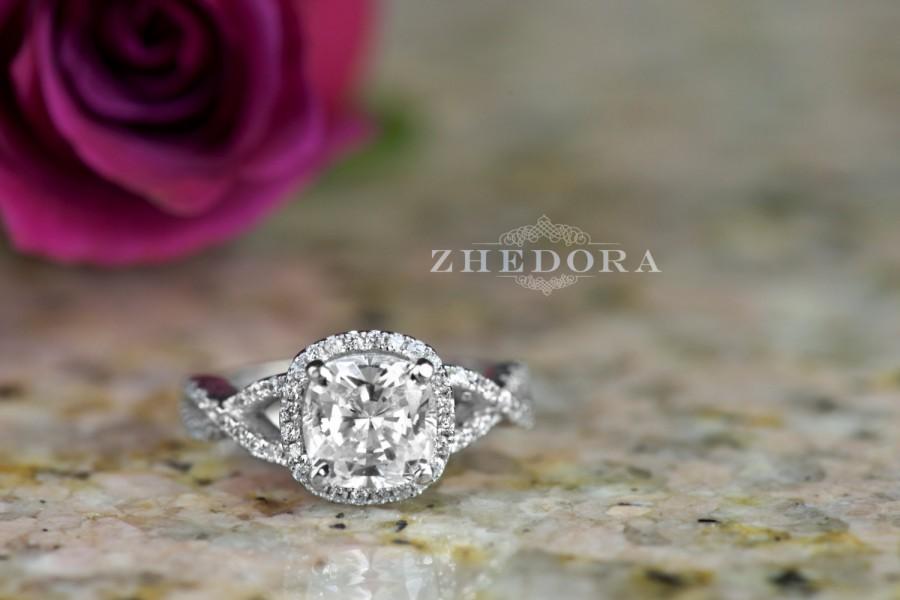 زفاف - 2.85 CT  Radiant Cushion Cut Engagement Ring Bridal in Solid 14k or 18k White Gold Bridal