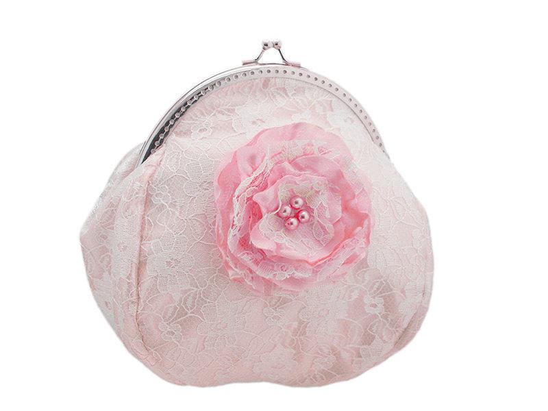Wedding - pink and white lace handbag, bride handbag, bridal lace clutch bag, womens purse bag in wedding, formal, , bridesmaid clutch handbag 1495-01
