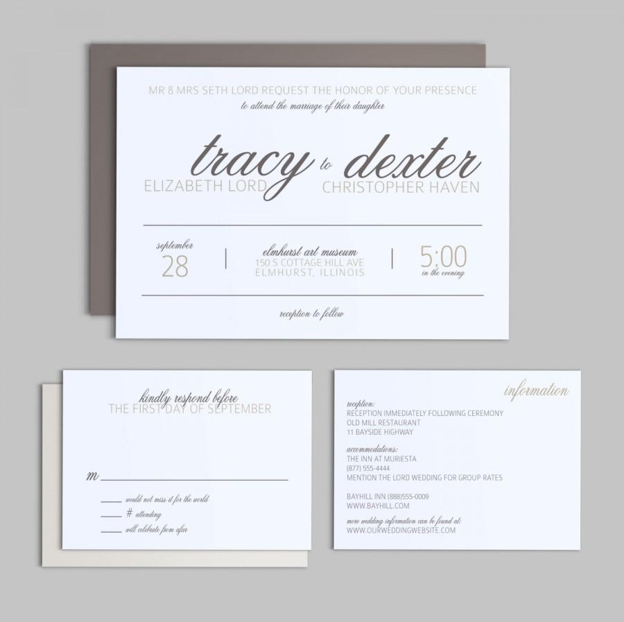 Hochzeit - Printable Wedding Invitation Set - Simple Script - Wedding Invitation, Enclosure Card and RSVP