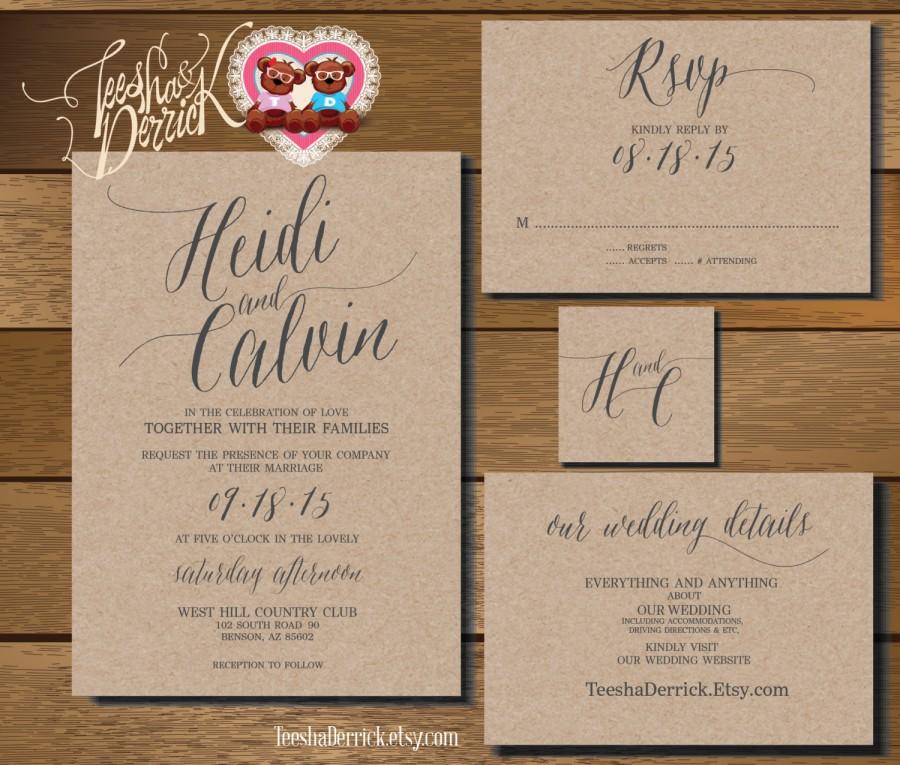 Свадьба - Printable Wedding Invitation Suite (w0232), consists of invitation, RSVP, monogram and info design in hand lettered typography theme.
