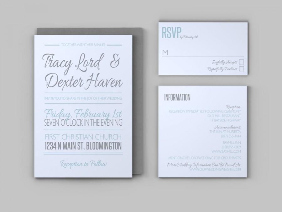 Hochzeit - Casual Wedding Invitation Set - Invitation, Response Card, and Enclosure Card - Custom Printable PDF