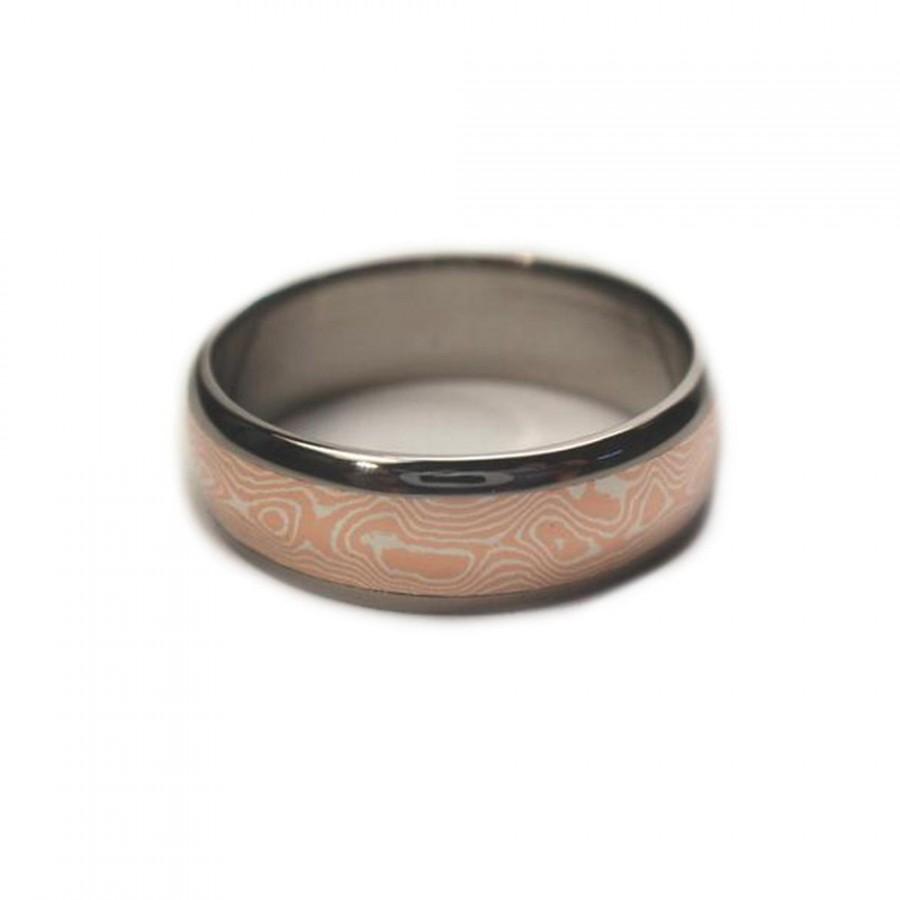 زفاف - Mokume Gane Ring, Titanium Band