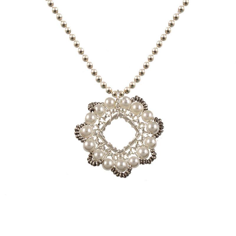 Wedding - White Pearl Silver Necklace-Elegant Pearl Bridal Pendant-Wedding Pearl Pendant Necklace-Geometric Silver Necklace-One of a King Wedding Gift
