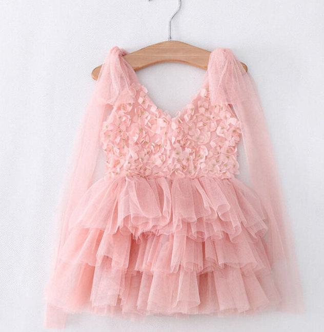 Mariage - Blush Pink Lace Girl Dress- Tutu Dress- Ruffle Coral Dress- Shabby Chic Flower Girl