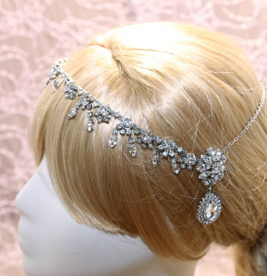 Wedding - Teardrop Crystal Hair Swag,Forehead Chain Headdress,Bridal Headpiece,Wedding Halo,Draping Crystal Headpiece,Crystal Hair Pageant,Necklace
