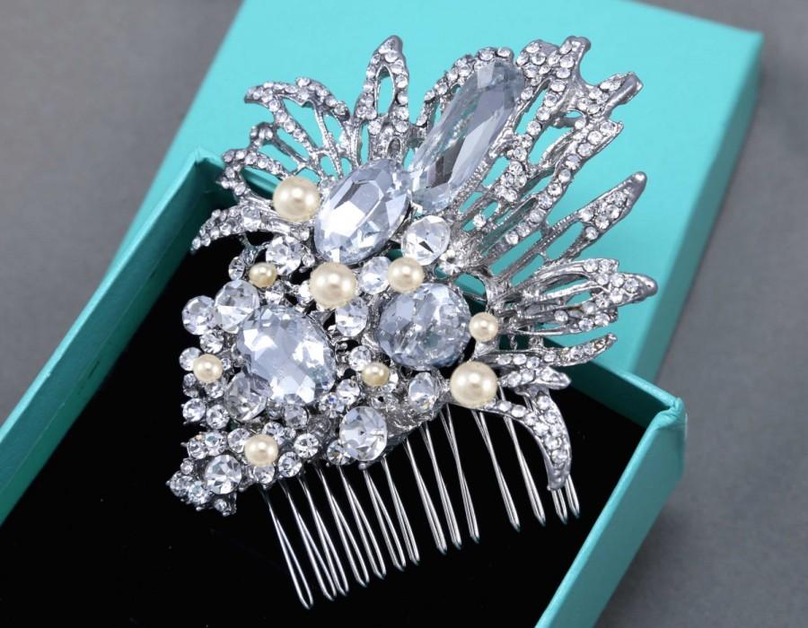 زفاف - Large Crystal Headpiece, Wedding Hair Comb, Swarovski Pearl, Rhinestone Comb, Bridal Hair Comb, Wedding Jewelry, Hair Accessory