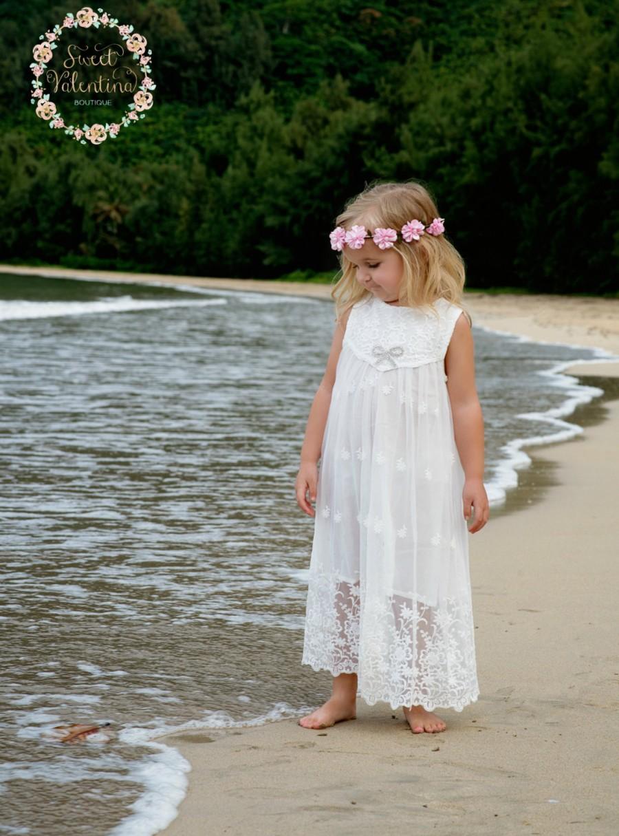 Wedding - Flower girl dress, girls lace dress, rustic flower girl dress, boho flower girl dress, beach flower girl dress, girls dress, Baby lace dress