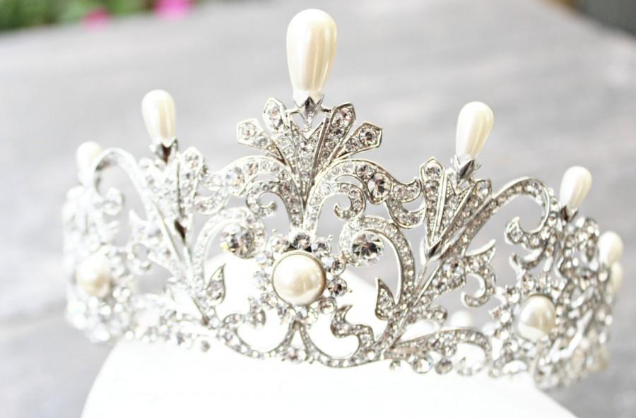 Hochzeit - Bridal Tiara with Pearls- ALEXANDRA 2 Swarovski Crystal Wedding Tiara Crystal Wedding Tiara, Diamante Crown, Bridal Tiara