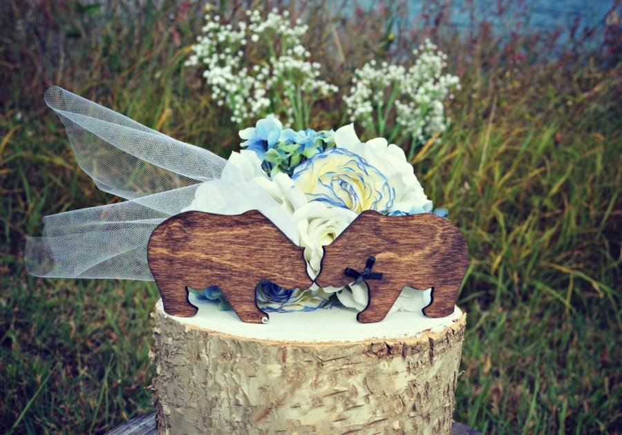 زفاف - bear-wood-wedding-cake topper-bear wedding-bear hunter-bear cake topper-bride groom-country-rustic-groom's cake-brown bear-black bear-decor