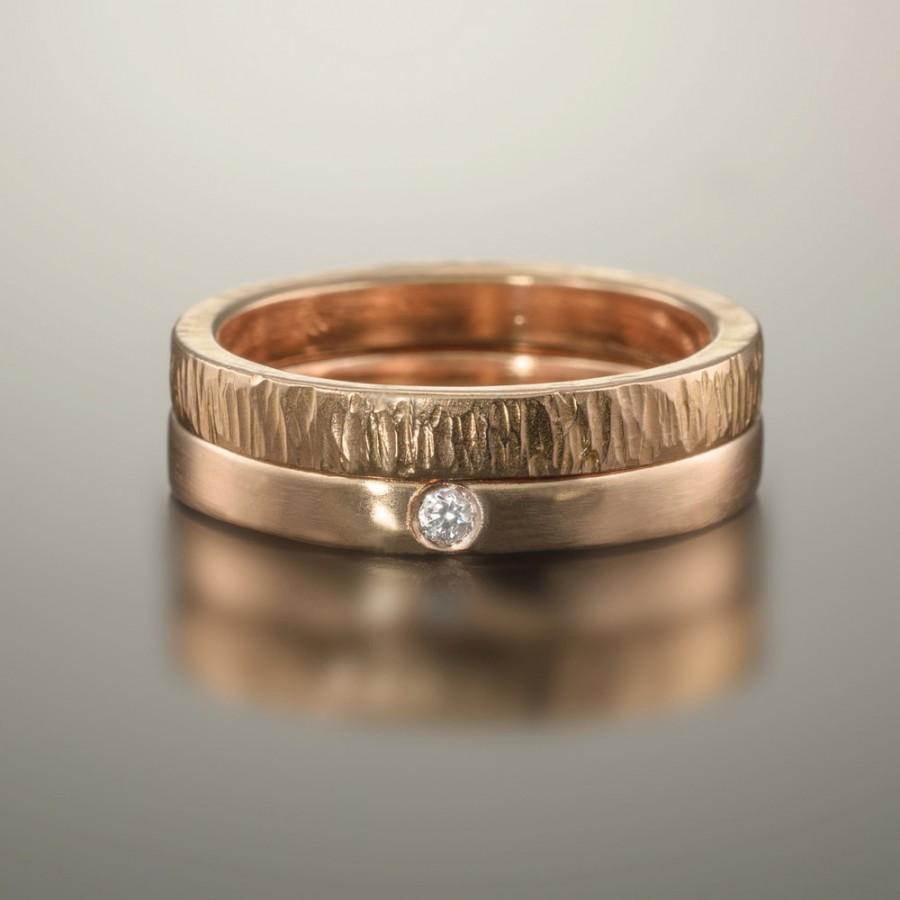 Mariage - Gold wedding bands, Rose gold wedding ring, Rose gold diamond ring, Diamond wedding bands, Diamond ring set, 14k 18k simple gold bands