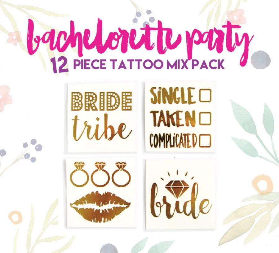 زفاف - Bachelorette Party Tattoos / Gold metallic tattoos / Mixed Party pack of 12 tattoos / stagette party tattoos / bride tribe / vegas party