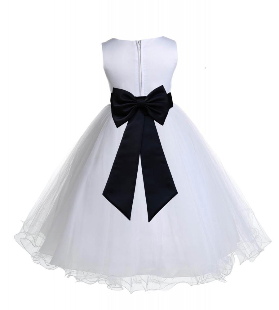 Mariage - White Flower Girl dress tiebow sash pageant wedding bridal recital children tulle bridesmaid toddler sashes sizes 12-18m 2 4 6 8 10 12 