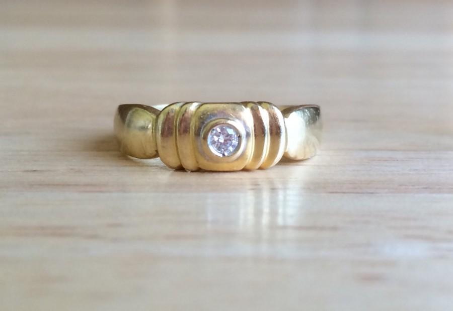 زفاف - Art Deco Diamond Wedding Band - Vintage 18kt Yellow Gold Diamond Solitaire Ring - Size 7 Sizeable Wide Band Engagement Antique Fine Jewelry