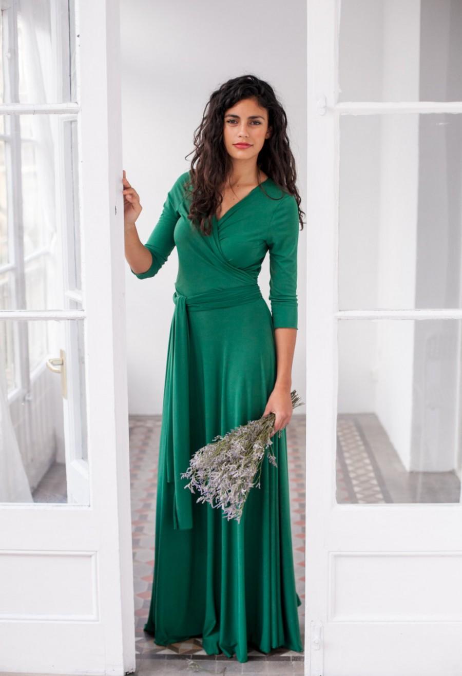 Wedding - Emerald Green Dress, Long Green Wrap Dress, Convertible Dress, Infinity Long Sleeve Dress, Emerald Green Prom Dress, Convertible Green Dress