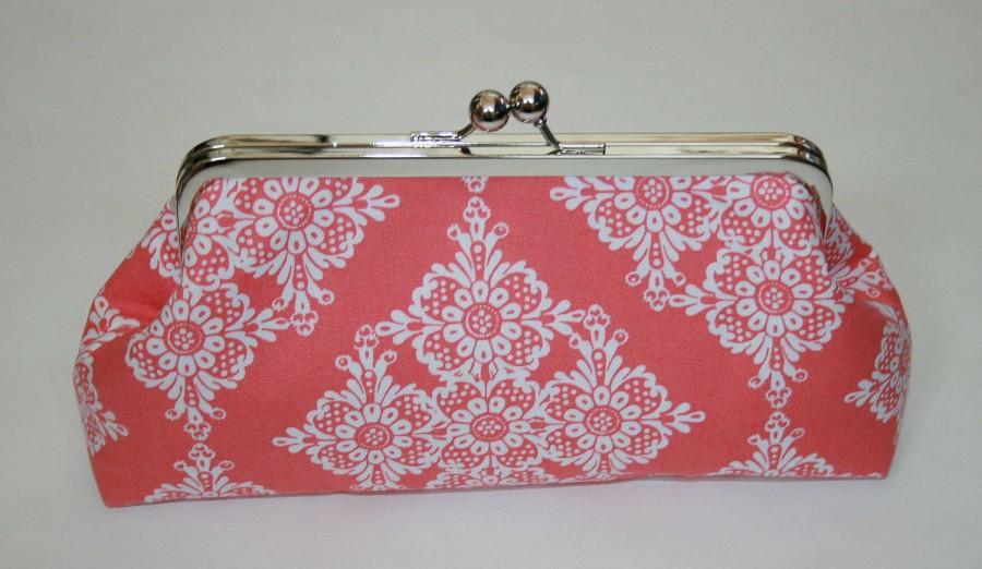 Свадьба - Personalized Bridesmaid Clutch Coral White Clutch Purse