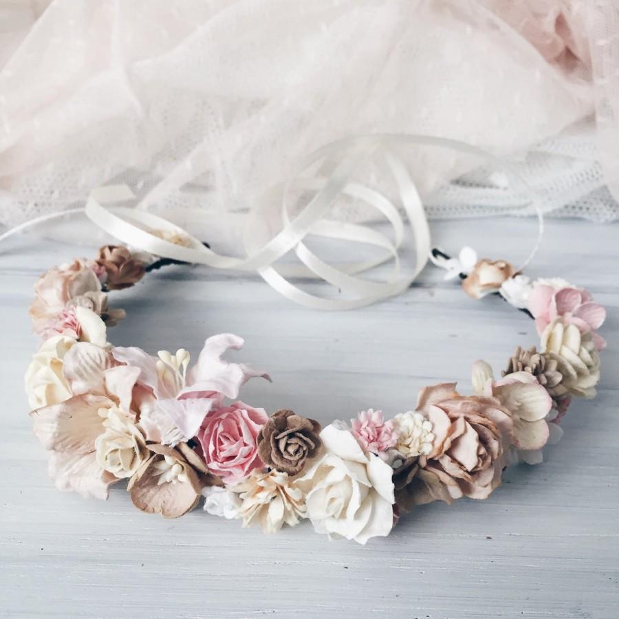 Hochzeit - Bridal crown, Bridal flower crown, bridal headband, flower crown, floral crown, boho crown, Rustic headpiece, Woodland headpiece