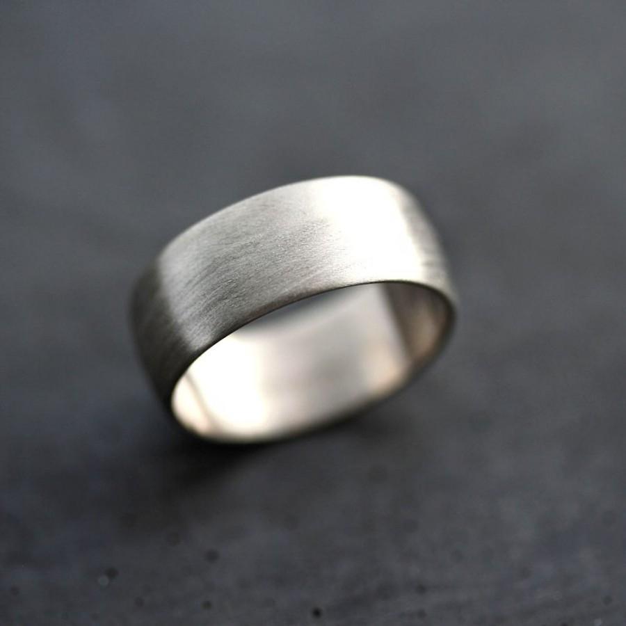 Mariage - Wide Men's White Gold Wedding Band Recycled 14k Palladium White Gold 8mm Brushed Low Dome Man's Gold Wedding Ring - Made to Order