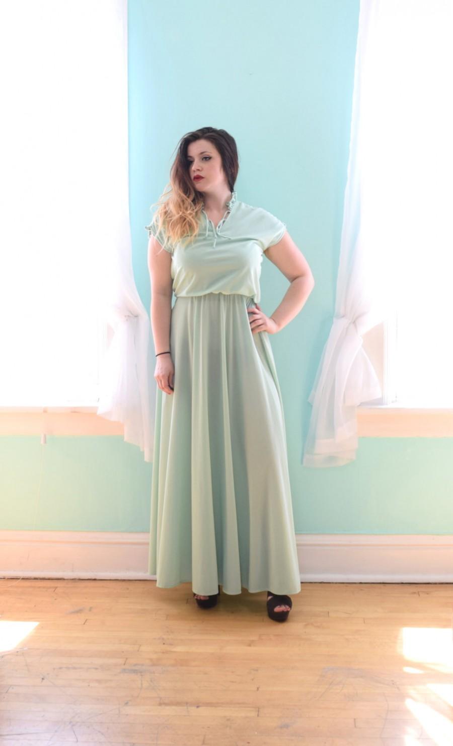 زفاف - Vintage 1980s Mint Green Maxi Dress Bridesmaid Wedding Guest Small S Medium M Large L XLarge Xl Plus Size 6 8 10 12 14 16 18