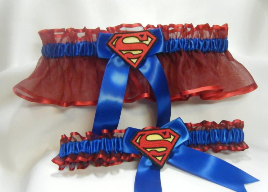 Mariage - Handmade superman wedding prom garters red and blue garter