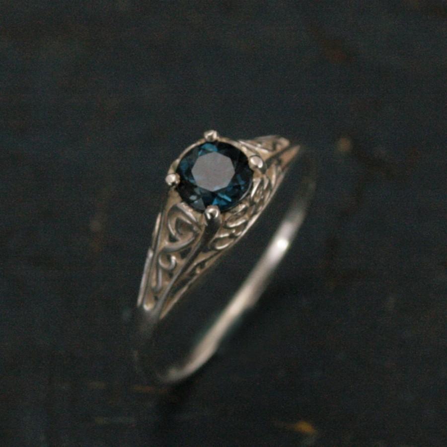 زفاف - The Cinderella Ring with London Blue Topaz--Antique Style Ring--Unique Engagement Ring--Teal Blue Stone--Filigree Ring--Vintage Style Ring