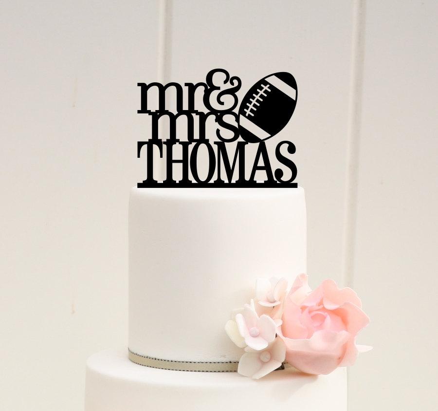 زفاف - Mr and Mrs Football Wedding Cake Topper with YOUR Last Name - Football Cake Topper