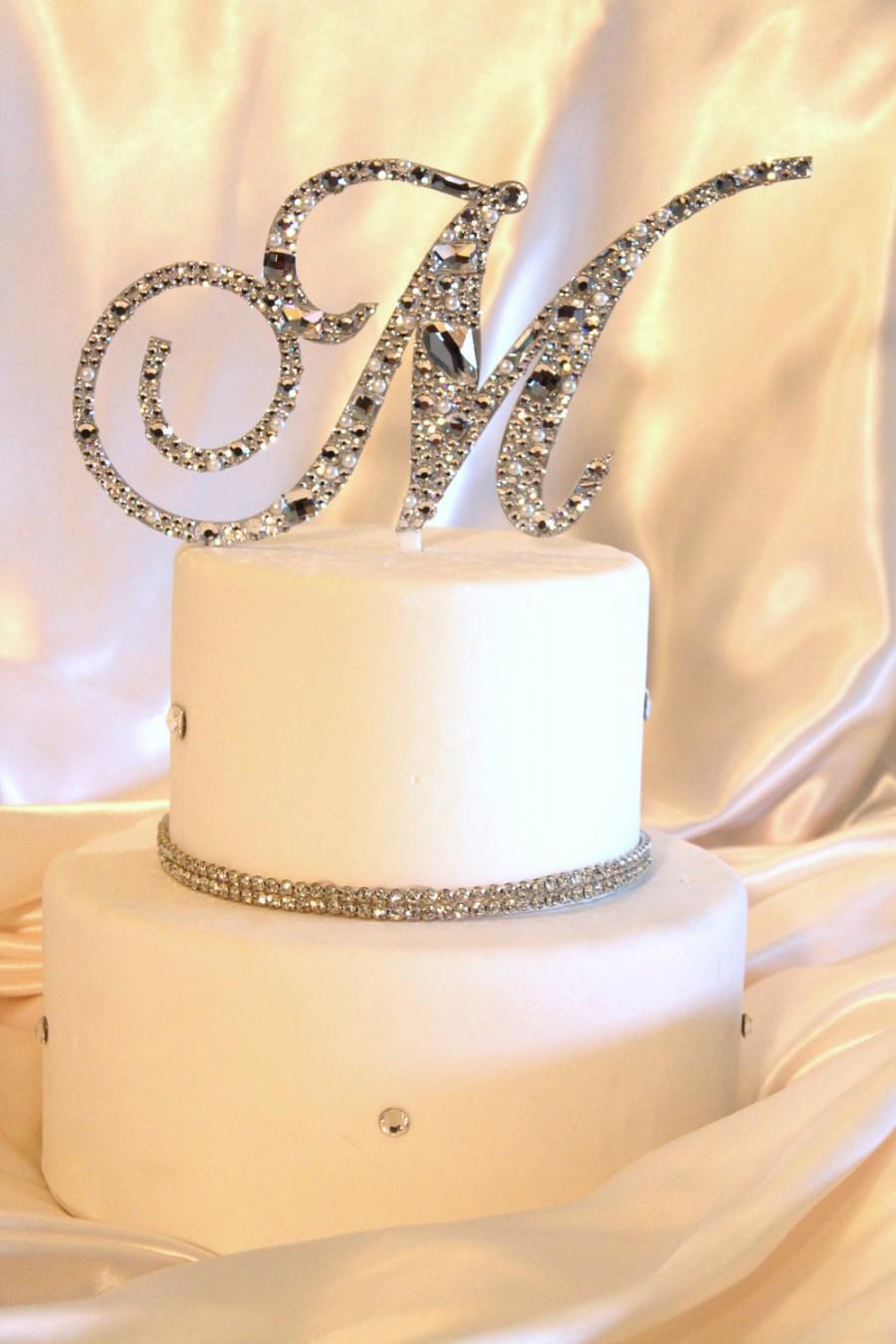 Mariage - FREE SHIPPING 3"-6" Swarovski Mosaic Style Monogram Cake Topper ANY letter from the alphabet (a-z)