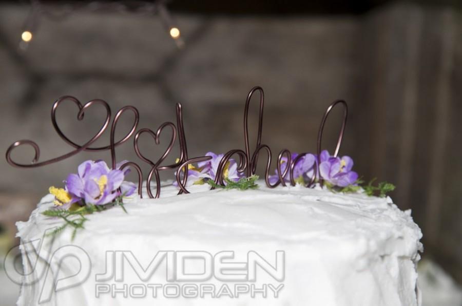 Wedding - Rustic Wedding Decor Cake Topper, Hitched In Your Color Choice