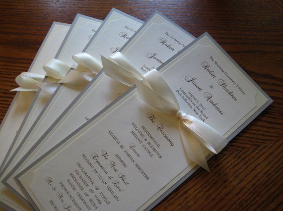 Mariage - Wedding Program In Custom Colors, Fonts, Double Sided With Ribbon Bow - Bistro Collection SAMPLE