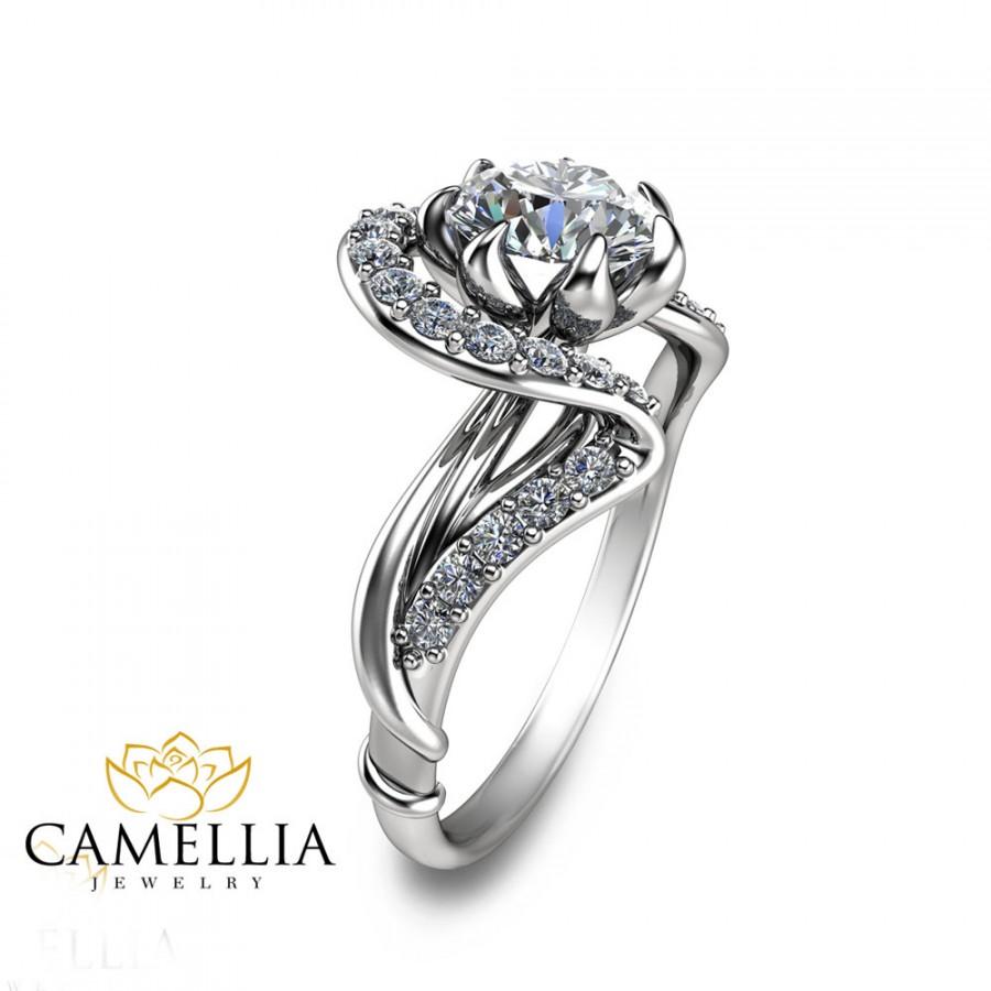 زفاف - Unique Design 14K White Gold Diamond Engagement Ring Unique Engagement Ring