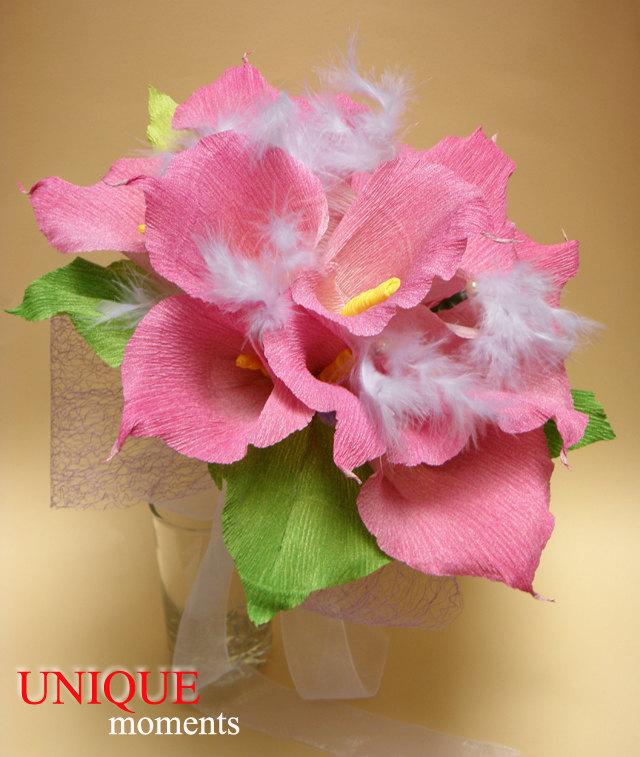 Wedding - Calla Lily Wedding Bouquet/Bride/Bridal Bouquet/Paper Wedding Bouquet/Wedding Decor/Wedding Centerpiece/Paper Calla Lily/Paper Flowers