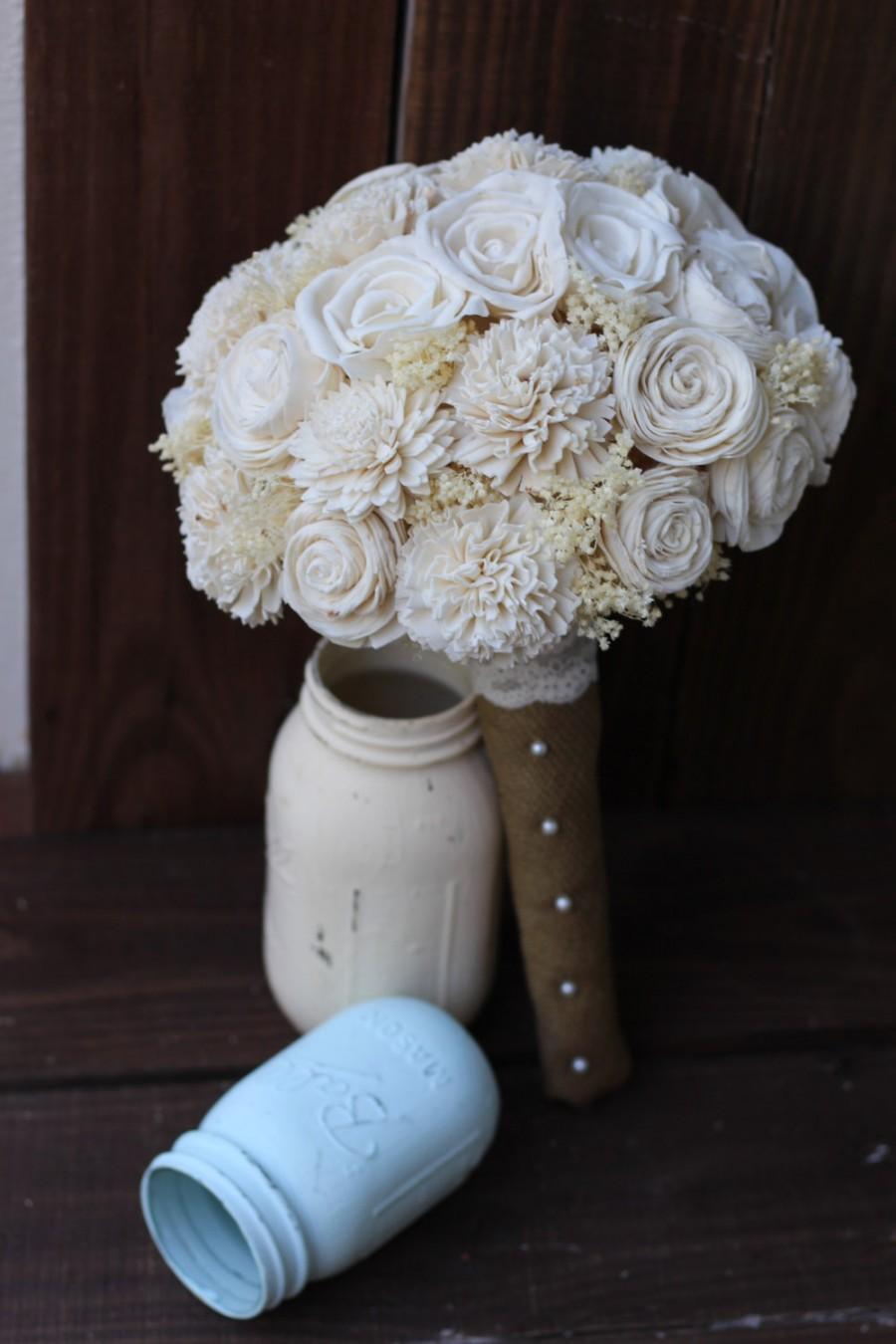 Hochzeit - Sola bouquet, wedding bouquet, bridal bouquet, rustic wedding, cream, ivory, bridesmaid bouquet
