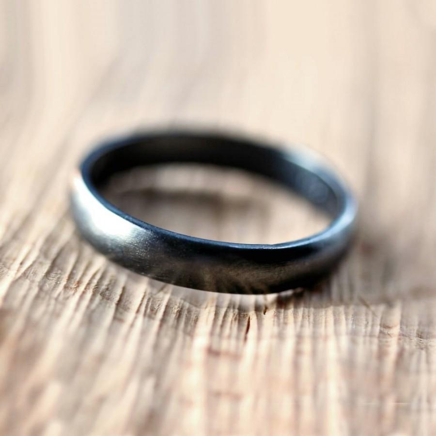 Hochzeit - Black Silver Wedding Band, Brushed  Men's or Women's Unisex 4mm Low Dome Recycled Argentium Sterling Silver Oxidized Ring -  Made to Order