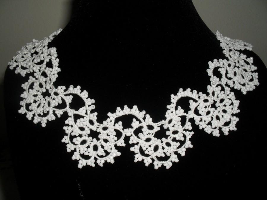 Wedding - Tatted Lace Collar Necklace - Elegant Bride - Wedding White