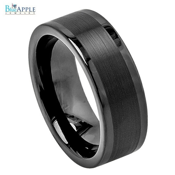 Mariage - His Hers 8MM Men's Tungsten Carbide Brushed Black Enamel Plated Classic Domed Band Unisex Wedding Band