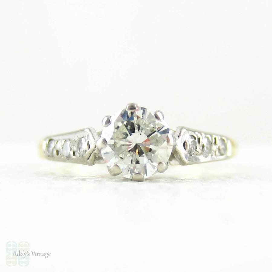 Свадьба - Vintage Diamond Engagement Ring, Early Round Brilliant Cut Diamond in Classic Diamond Accented Yellow Gold Setting, Circa 1950s.