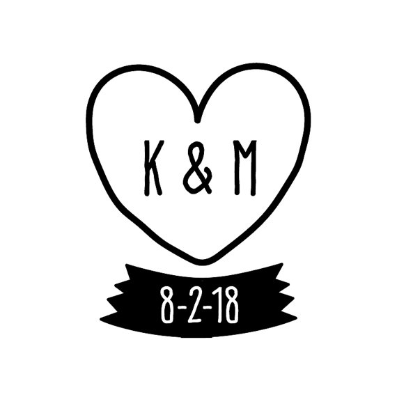 Wedding - Hand Drawn Heart and Initials Wedding Temporary Tattoo - Personalized Wedding Favor or Tag