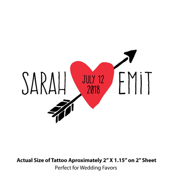 Свадьба - Heart and Arrow Handdrawn Font Wedding Temporary Tattoo - Personalized Tattoo