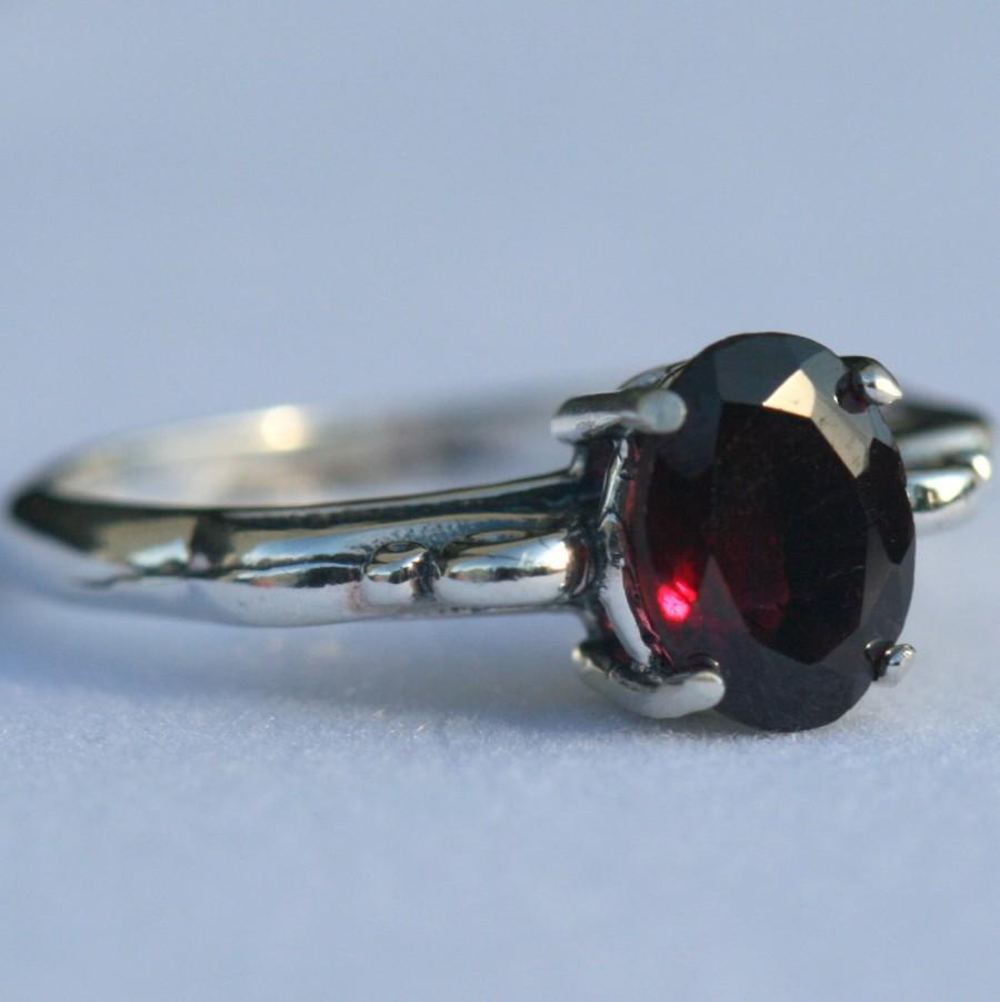 Hochzeit - Garnet Ring, Sterling Silver, Antique Style Ring, Dark Red Garnet Ring, Size 7, Gemstone Ring, January Birthstone Ring Maggie McMane Designs