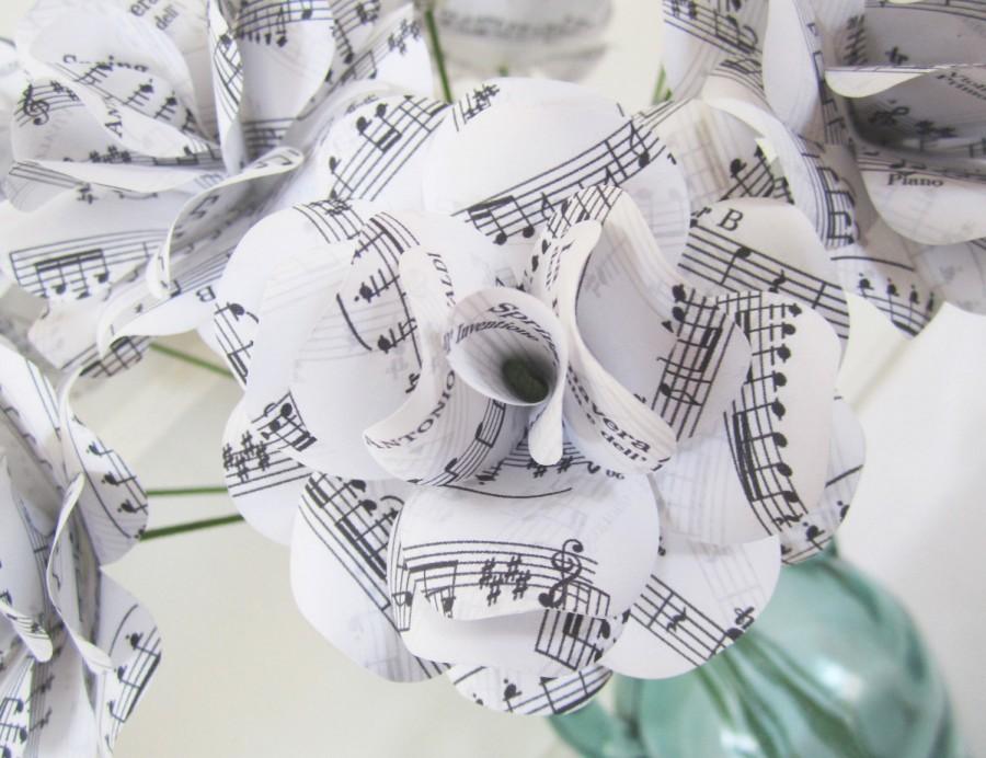Wedding - Paper Anniversary Gift White Sheet Music Roses with Your First Song 2.5" Diameter Set of 12